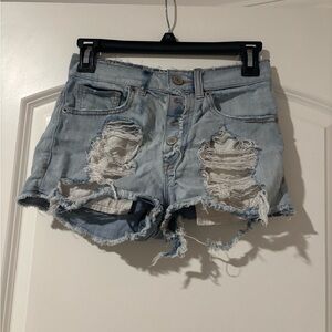 Express Jeans Casual Light Blue Ripped Denim Shorts